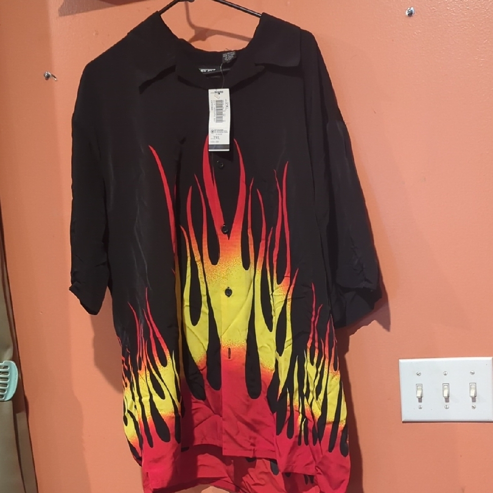 Flame Pattern Casual Button Down Shirt